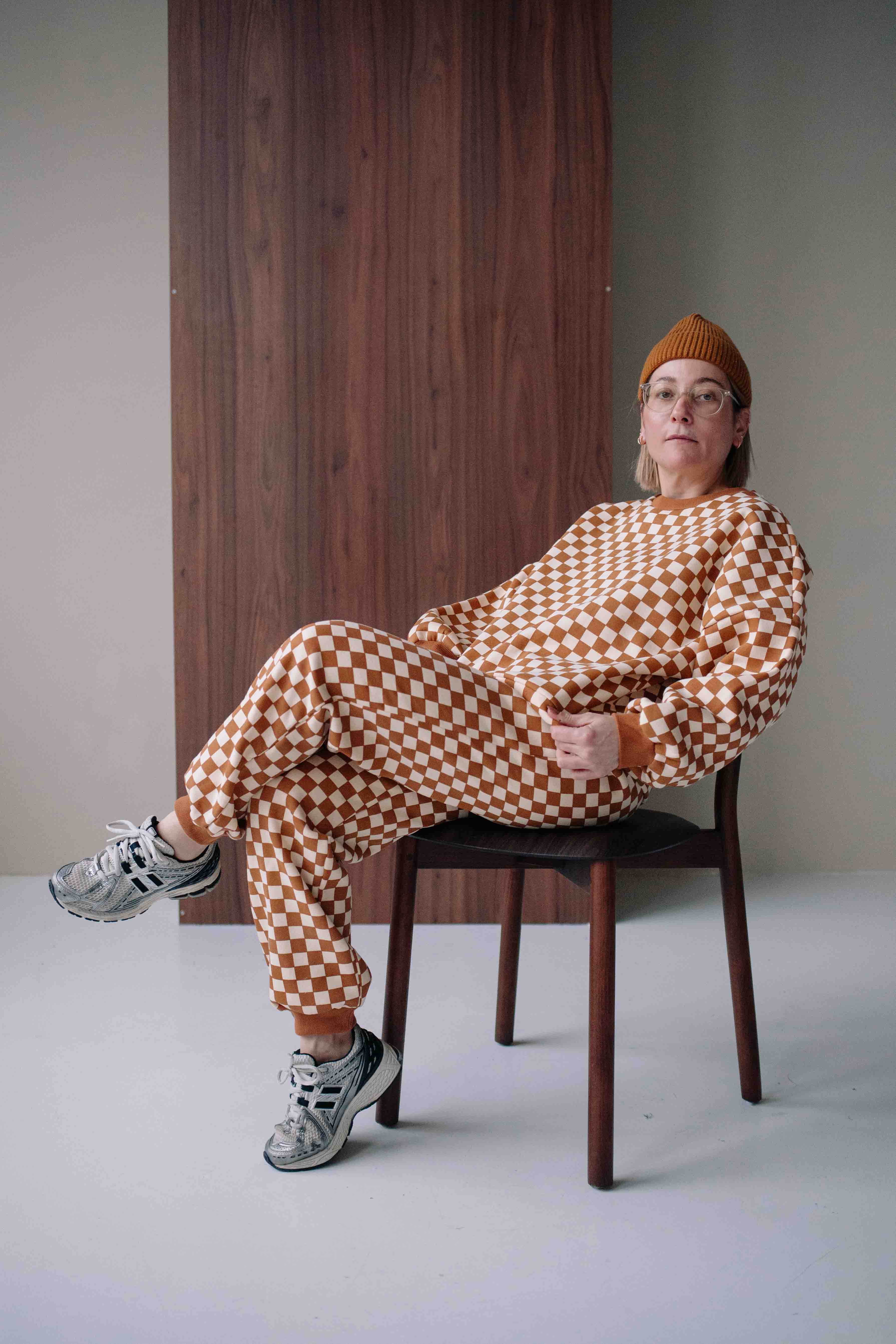 ENSEMBLE MARRON CHECKERS FEMME