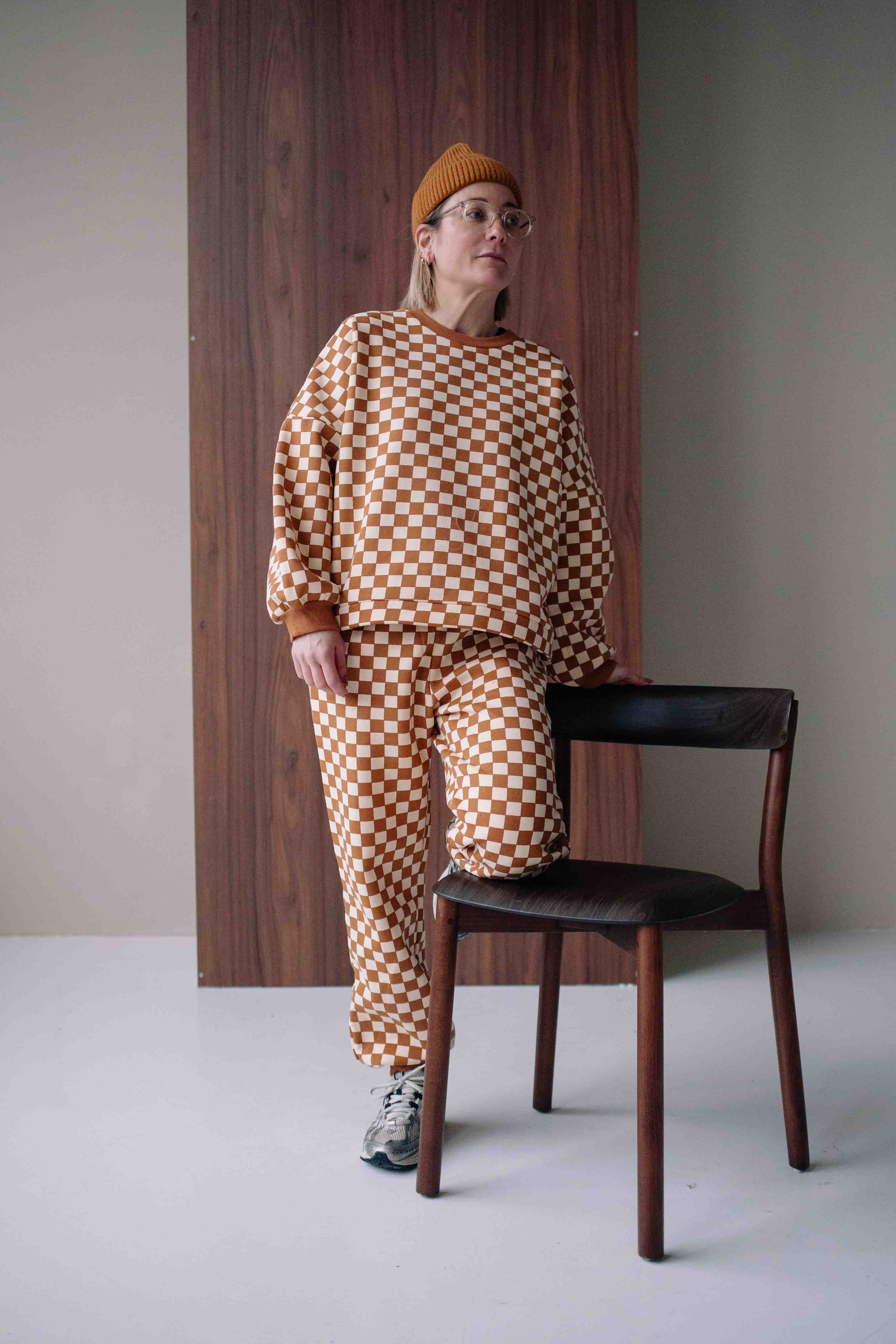 ENSEMBLE MARRON CHECKERS FEMME