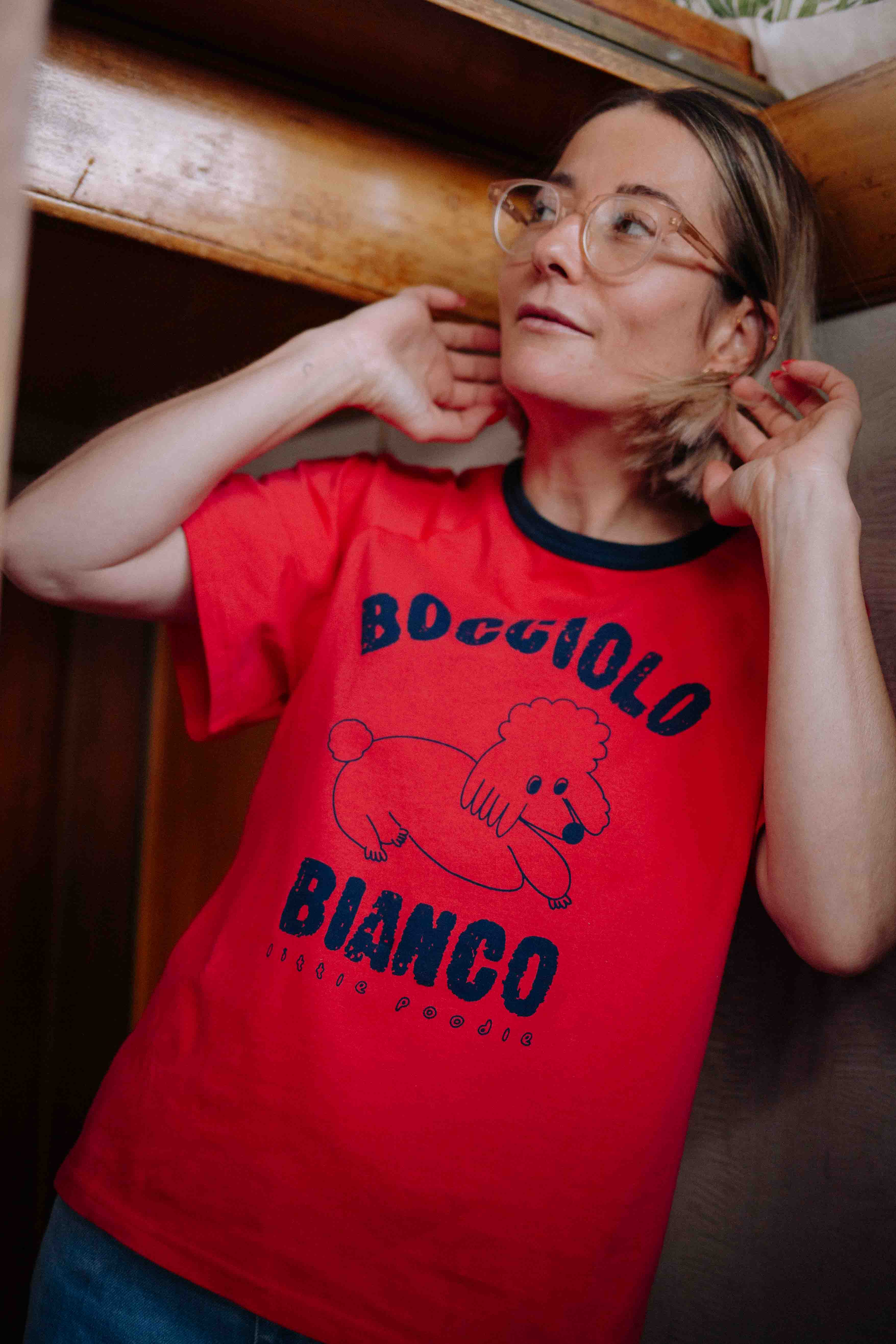 T-SHIRT ROUGE ITALIAN POODLE FEMME