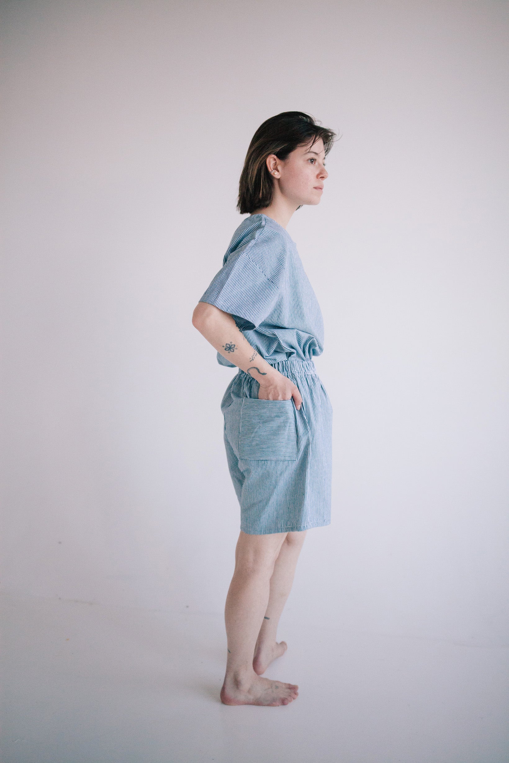 BERMUDA DENIM RAYÉ FEMME