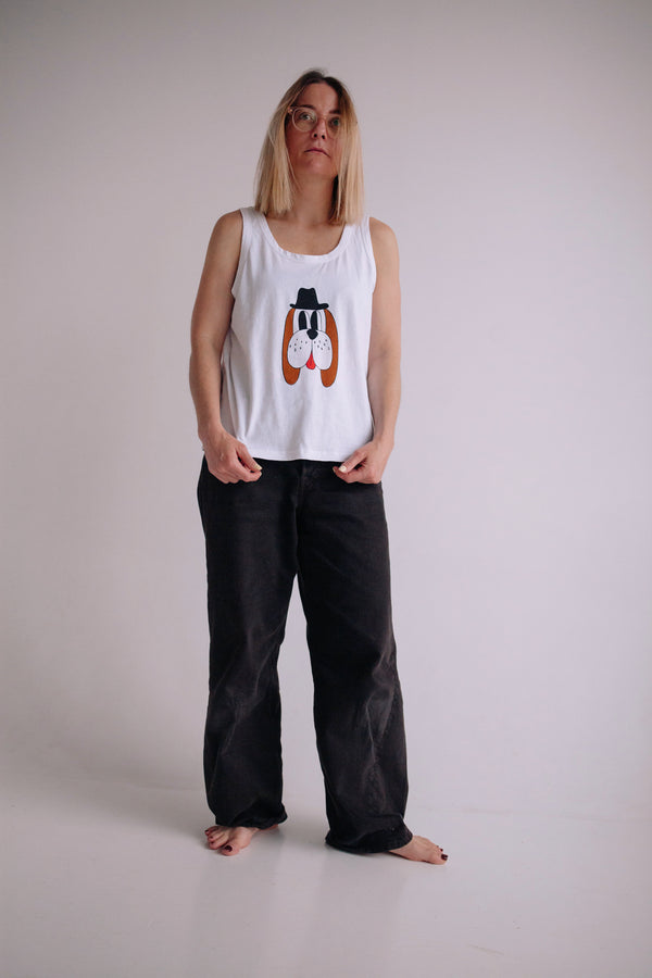 TANK TOP HAT DOG WOMAN