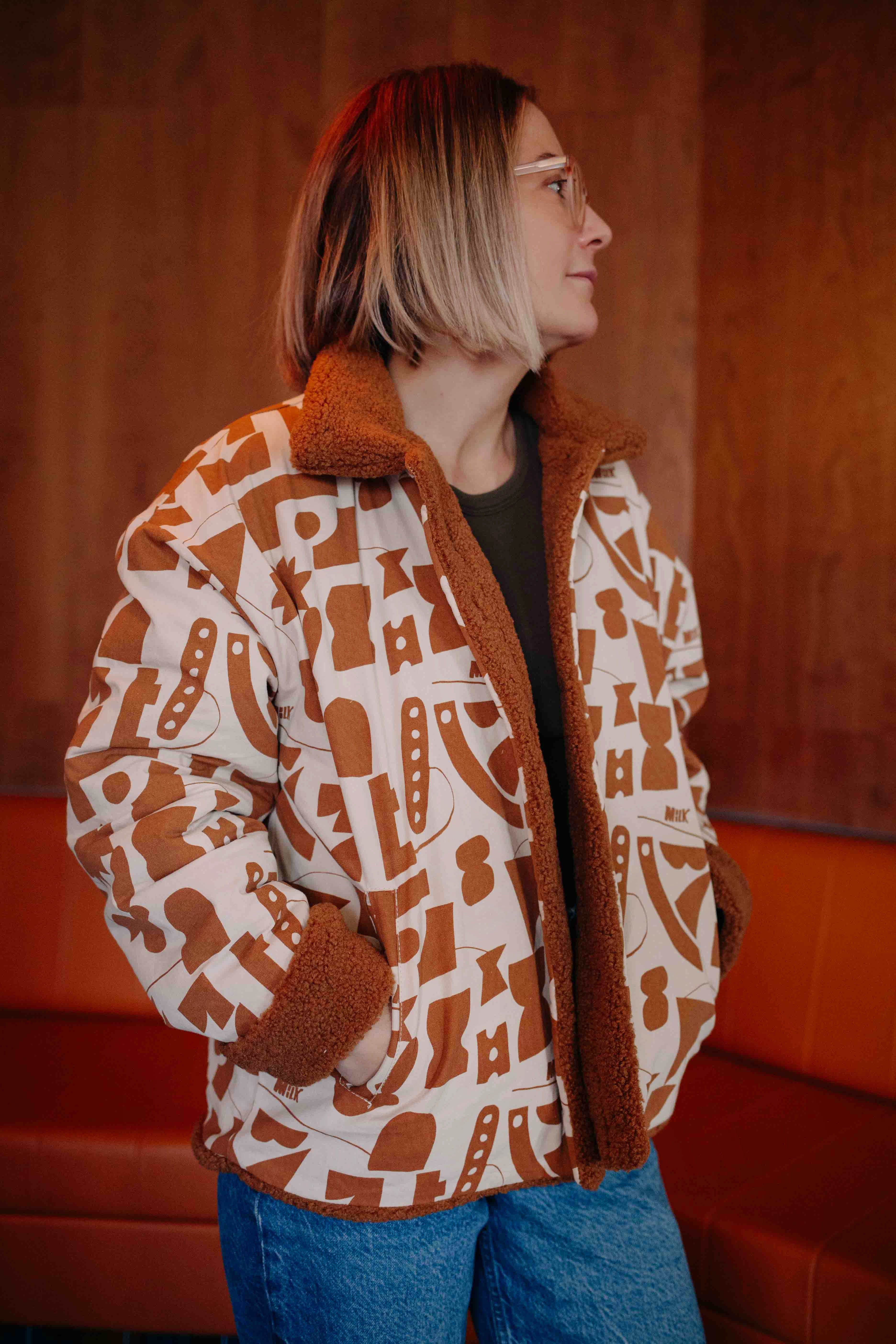 Women sherpalining cotton jacket with snap buttons | GAMIN.GAMINE.