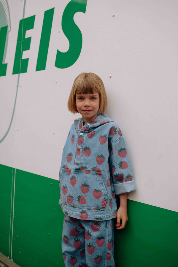 HOODED STRAWBERRY DENIM JACKET