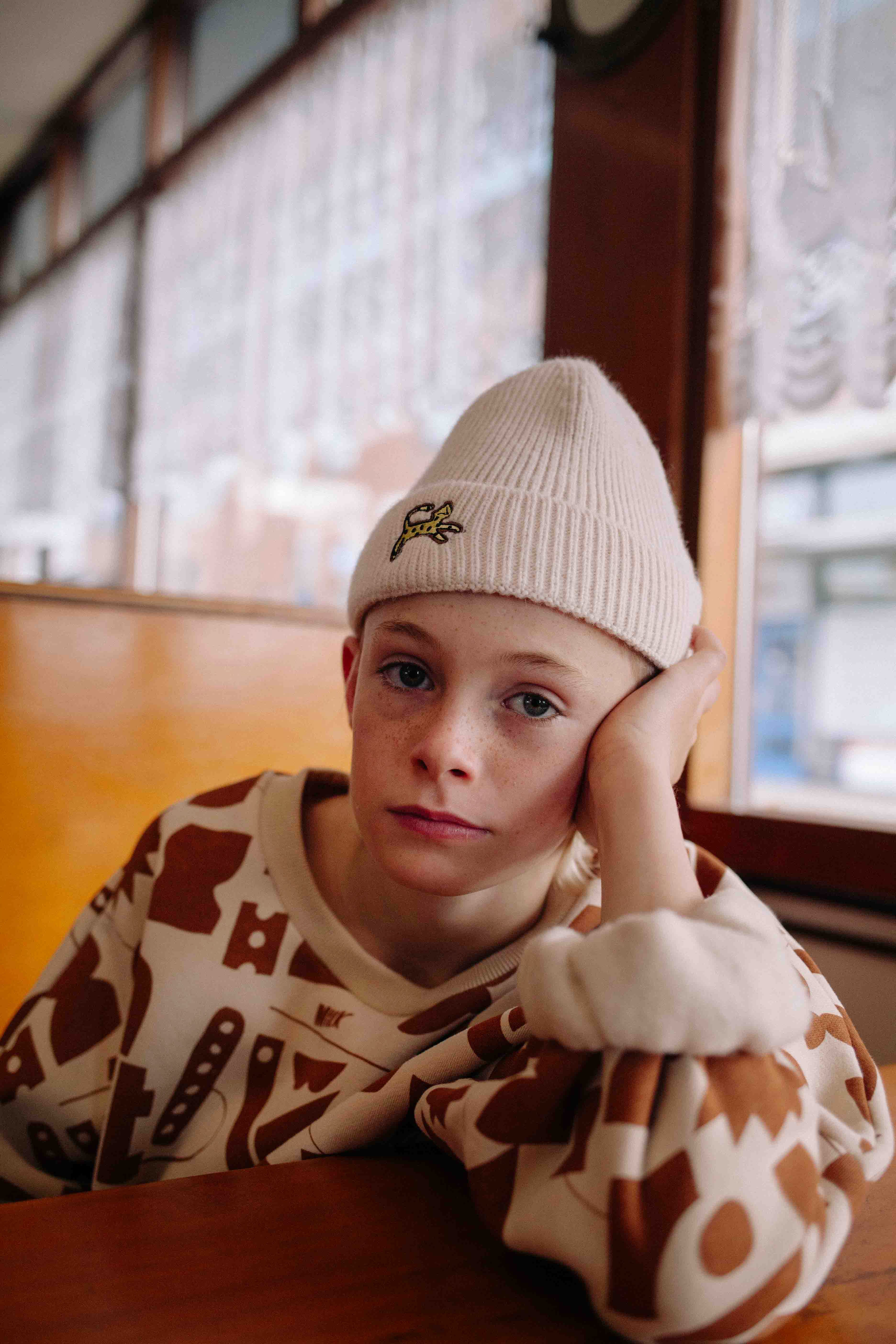 CREAM LEOPARD BEANIE