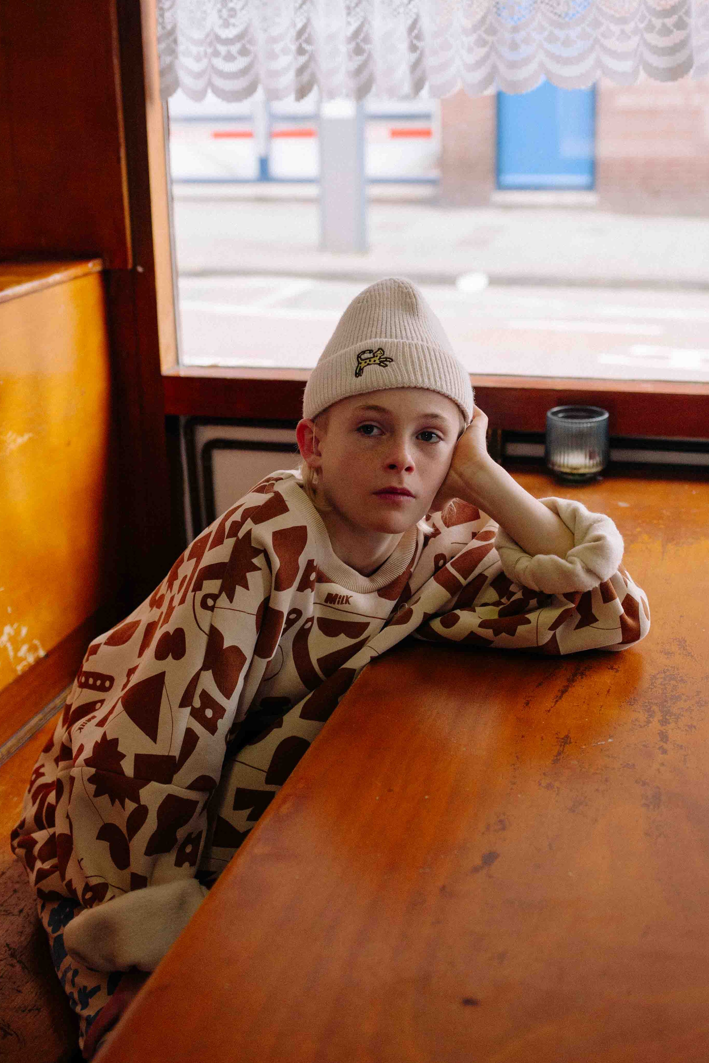 CREAM LEOPARD BEANIE