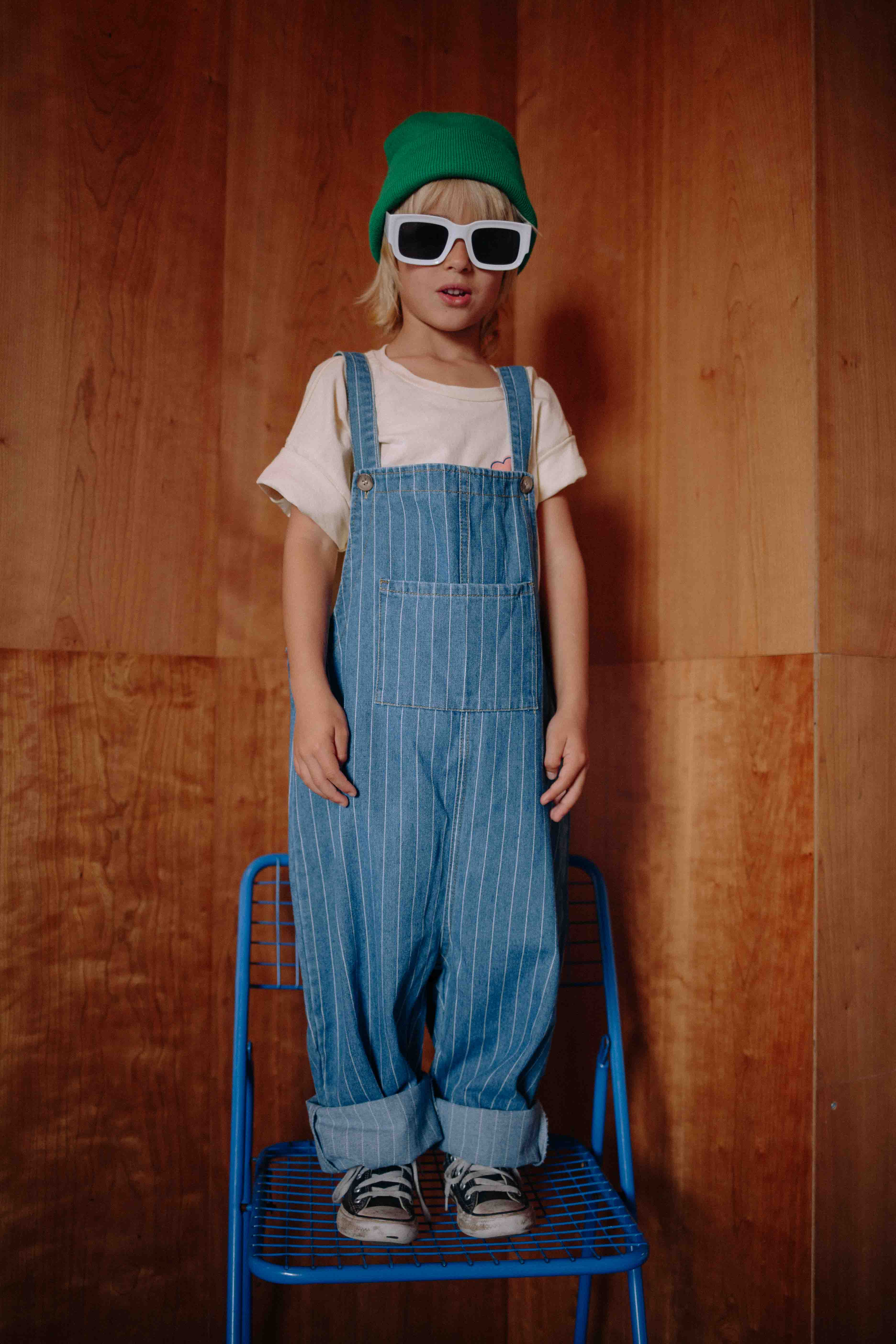 STRIPED DENIM OVERALL