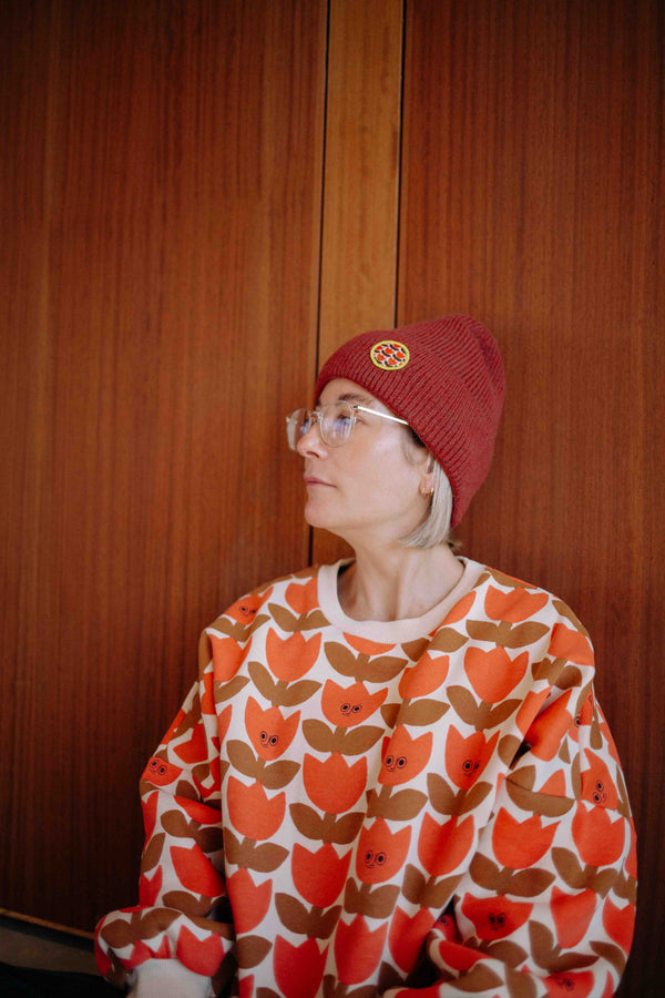 BONNET MARRON PATCH TULIPE ADULTE