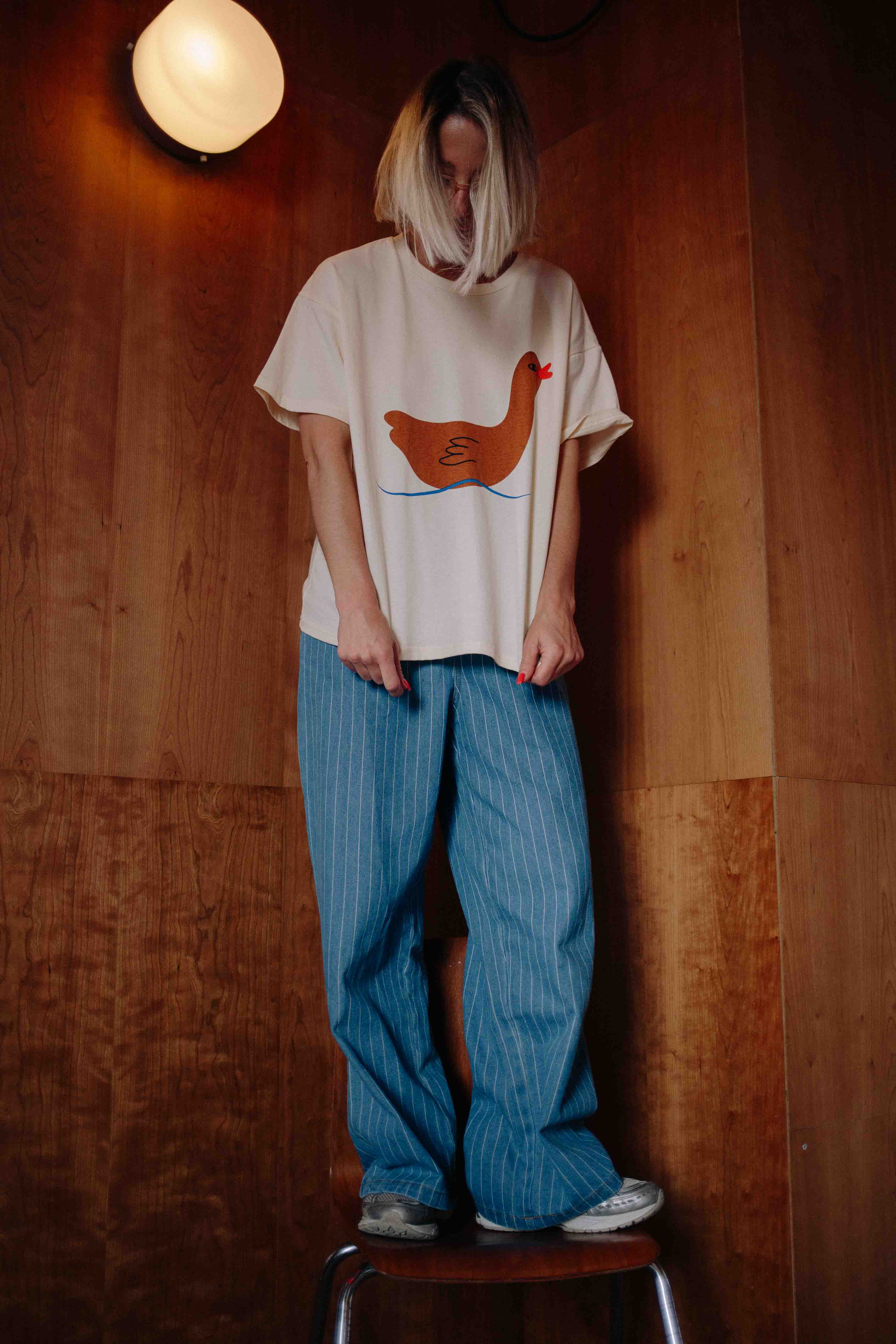 STRIPED DENIM JEANS WOMAN
