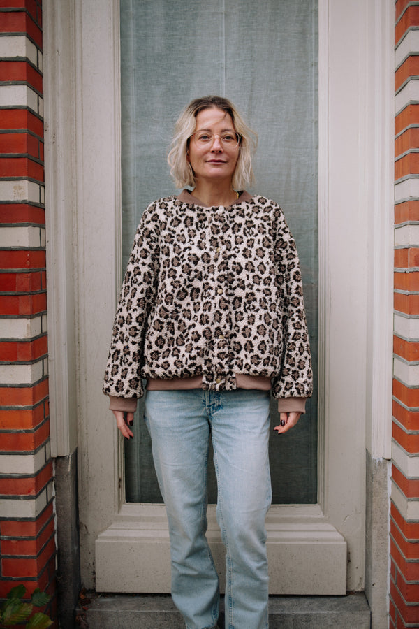 LEOPARD BOMBER RIBBED MUM JACKET