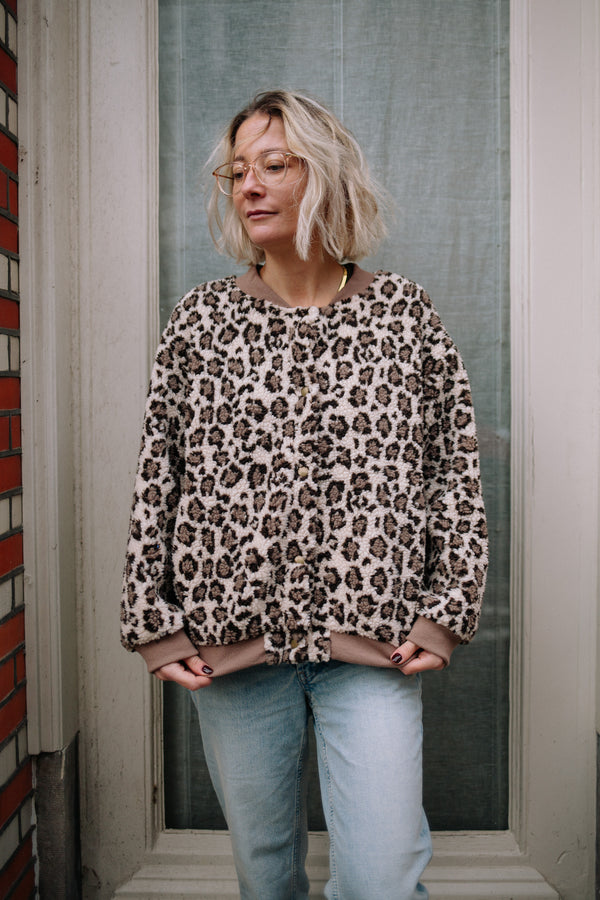 LEOPARD BOMBER RIBBED MUM JACKET