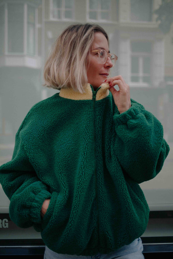 MANTEAU TEDDY VERT FEMME